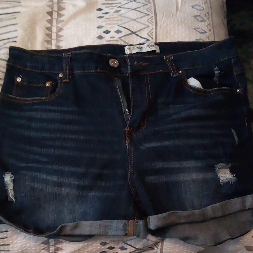 Dark Blue Distressed Denim Shorts
